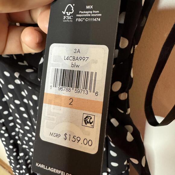 #105 KARL LAGERFELD Black and White Polka Dot Casual Dress - Picture 4 of 7